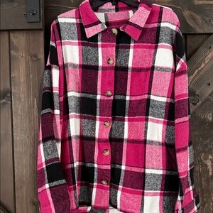 Plaid Button-Up Shirt in Pink and Black